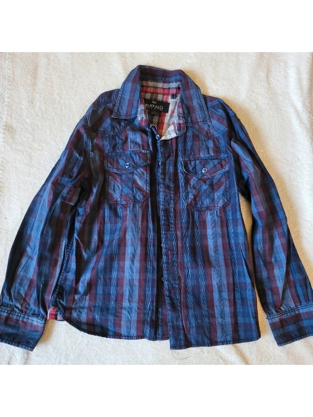 Buffalo David Bitton Boys Button-down Long Sleeve Shirt Size S Blue Red Plaid